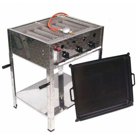 EDELSTAHL GASBRÄTER 10 kW 3 flammig GASGRILL BRÄTER GRILL BBQ Grillwagen Pfanne Set 6
