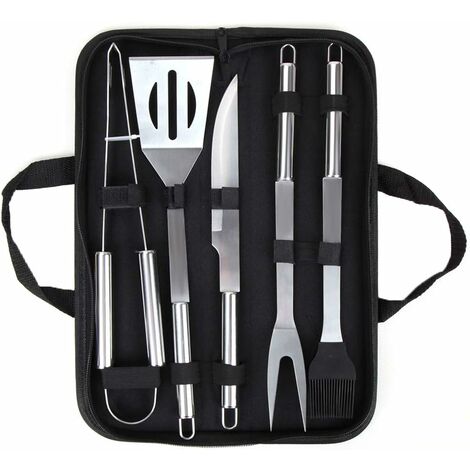 Edelstahl-Grillutensilien-Set mit Tragetasche, professionelles Grillzubehör, Grillwerkzeug-Set, perfektes Geschenk für Männer (5 Stück) JUNJUN
