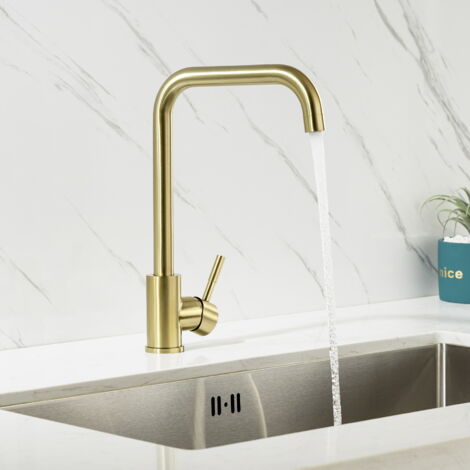 Edelstahl Hochdruck Wasserhahn Küche Gold 360° Drehbar, Hohe Küchenarmatur Einhebelmischer Spültischarmatur mit Abnehmbarer Perlator,7-förmig