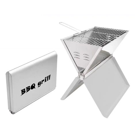 Edelstahl Holzkohlegrill, Klappgrill Outdoor BBQ Grills, Portable Campinggrill, Standgrill Camping BBQ Grill Outdoor Rauch für Garten Camping Picknick und Festivals (Silver)