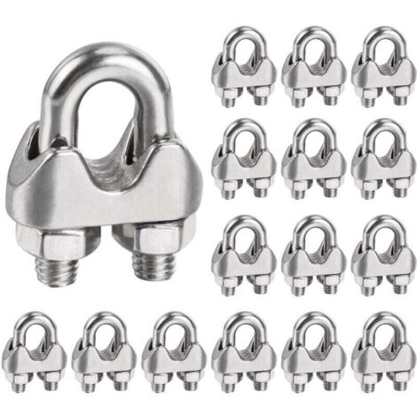 Edelstahl-Kabelklemmen 6 mm, 16 Stück, Befestigungselemente für 6-mm-Metallkabel, M6 U-förmige Kabelklemmen für 6-mm-Metallkabel, M6