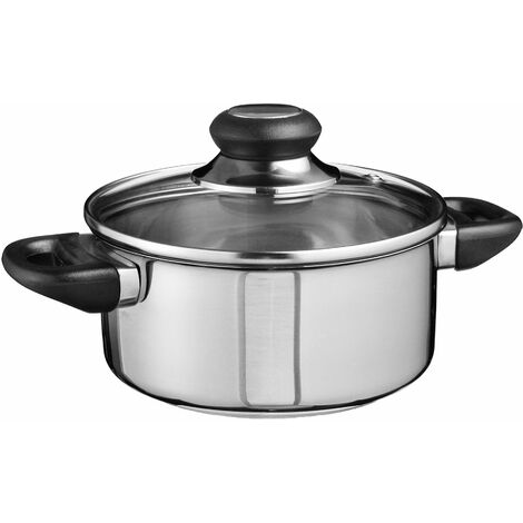 Edelstahl Kochtopf mit Glas Deckel und Messskala - 16 cm - Braten Topf mit Dunstloch für alle Herdarten