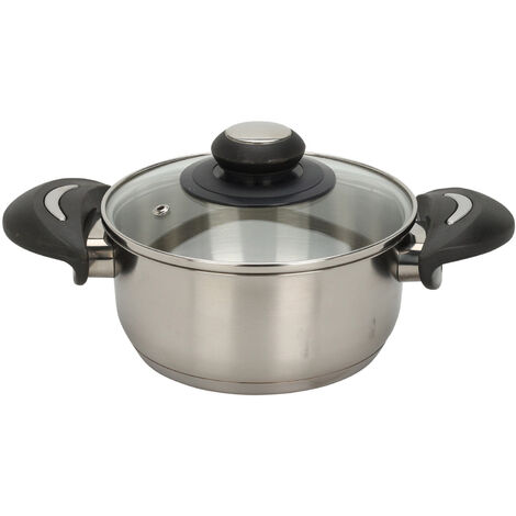 Edelstahl Kochtopf mit Glasdeckel - 1,4 L / 16 x 13 cm - Universal Küchentopf mit Griffen - Topf für Nudeln Suppen Saucen Kartoffeln für alle Herdarten spülmaschinenfest