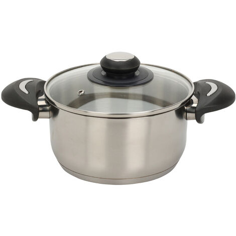 Edelstahl Kochtopf mit Glasdeckel - 2,1 L / 18 x 14 cm - Universal Küchentopf mit Griffen - Topf für Nudeln Suppen Saucen Kartoffeln für alle Herdarten spülmaschinenfest