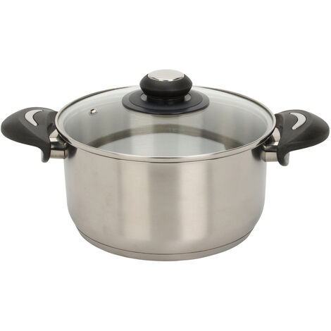 Edelstahl Kochtopf mit Glasdeckel - 2,7 L / 20 x 15,5 cm - Universal Küchentopf mit Griffen - Topf für Nudeln Kartoffeln Suppen Eintopf für alle Herdarten spülmaschinenfest