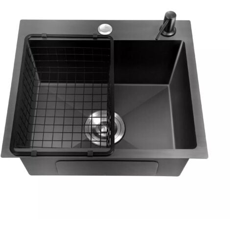 GOJOY Edelstahl Küchenspüle Schwarz Einbauspüle mit Abflusskorb Eckig Spülbecken 40x45cm