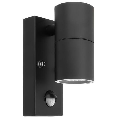 Edelstahl LED Außenlampe mit Verstellbar PIR Bewegungsmelder Dämmerungsschalter, IP54 Wasserdichte Up Down 230V Aussenlampe inkl.1x5W GU10 3000K Warmweiß Glühbirne Wandleuchte, Schwarz