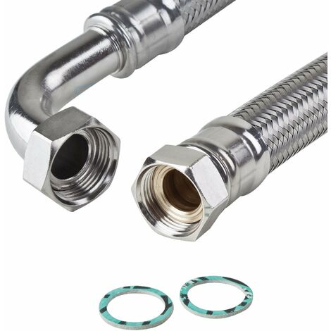Produktbild von Panzerschlauch 3/4" ÜM X 3/4" ÜM Bogen (DN19) – Made In Germany, 10 Bar, Für Heizung & Wasser