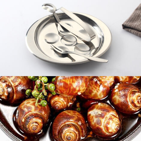 Edelstahl-Schneckenteller-Set mit 6 Fächern, Zange und Gabel