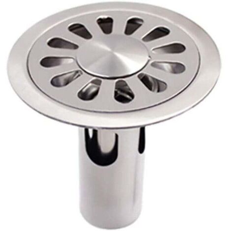 Edelstahl-Siphon mit runder Öffnung, satiniert, für Bad, WC, Küche, Waschküche und Garten – 100 mm × 100 mm