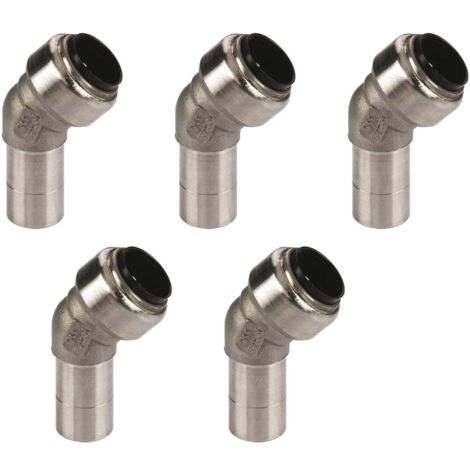Edelstahl Steckfitting Tectite Bogen 45° 22 mm innen-außen lösbar DVGW 5 Stück