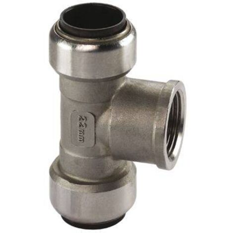 Edelstahl Steckfitting Tectite T-Stück Innengewinde 35 mm - 1/2" - 35 mm DVGW