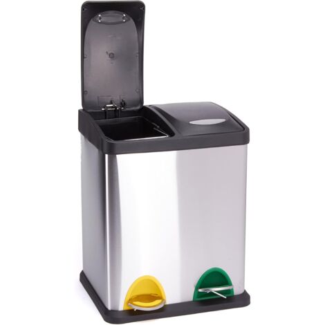 Edelstahl-Treteimer für Recycling, 2 Fächer, 2 x 8 l