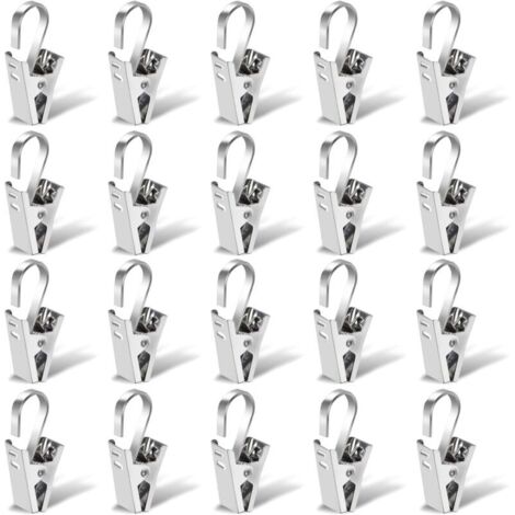 Edelstahl-Vorhangklemme, 20 Stück 35 mm Gardinenstangen-Clips, Duschring-Klemmen, Haken, Klemmringe, silberne Clips für Kronleuchter, Bilder, Duschvorhänge und Vorhänge