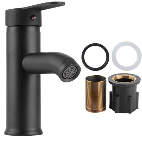Edelstahl-Waschtischarmatur mit Wasserfallauslauf, moderne Einhebel-Waschtischarmatur für den gewerblichen Bereich, Mischbatterie für Warm- und Kaltwasser, Schwarz (niedrige Ausführung)