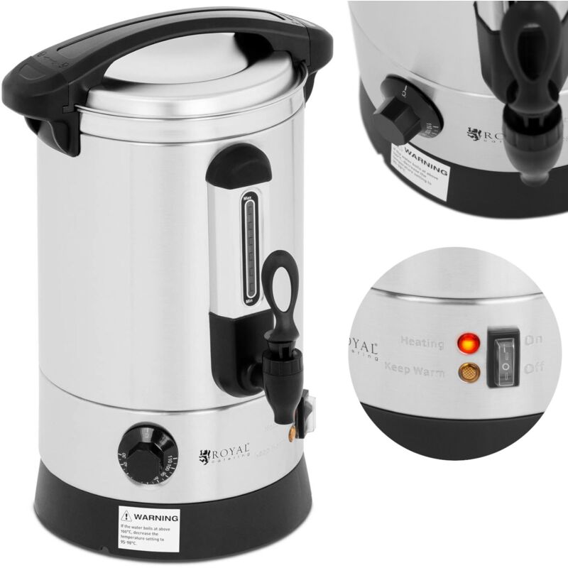 Royal Catering - Wasserkocher Edelstahl 6, 5 Liter Doppelwandig 1500 W Warmhaltefunktion