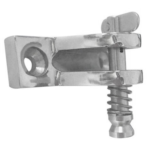 Edelstahlknopf mit abgeschrägter, bergförmiger Basis und Befestigungsring. Zubehör für Markisen, Bootsbeschläge und Yachten. Abgewinkelter Knopf mit abgeschrägter, bergförmiger Basis, 17 x 54 mm.