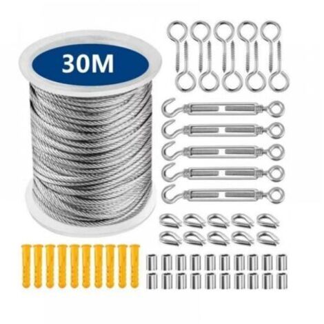 Edelstahlseil zum Aufhängen, Kit 30 Meter Edelstahlseil, Metalldrahtseil-Kit aus Edelstahl 304 mit Spannschloss und Haken