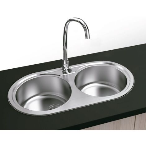 Edelstahlspüle 2 SCHÜSSEL/2 RUNDE SCHÜSSEL – Duett (Außenmaße 44 x 84 cm) Durchmesser 36,7 cm/Schüssel Modell FG08