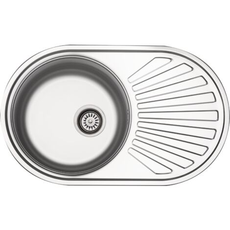 Edelstahlspüle 780 mm 1 Becken reversibel inkl. Excenterbedienung Abtropffläche Überlauf
