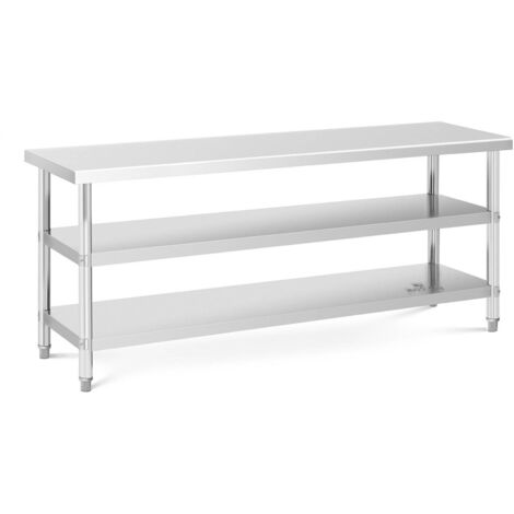Edelstahltisch Arbeitstisch Küche 200 x 90 x 5 cm 2 Ablagen verstellbare Füße - Silbern