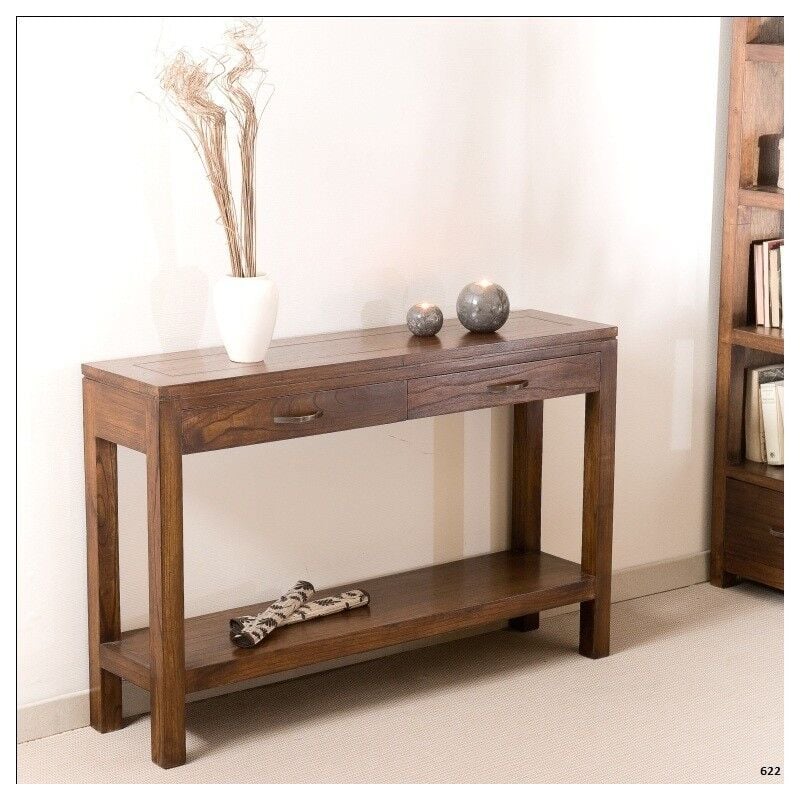 Macabane - eden - Console marron rectangulaire 2 tiroirs bois Mindi