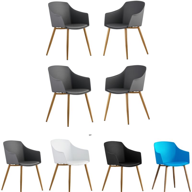 Lot de 4 chaises en plastique Eden avec coussins en similicuir - Chaise de salle à manger rembourrée pour salle à manger, cuisine - Gris