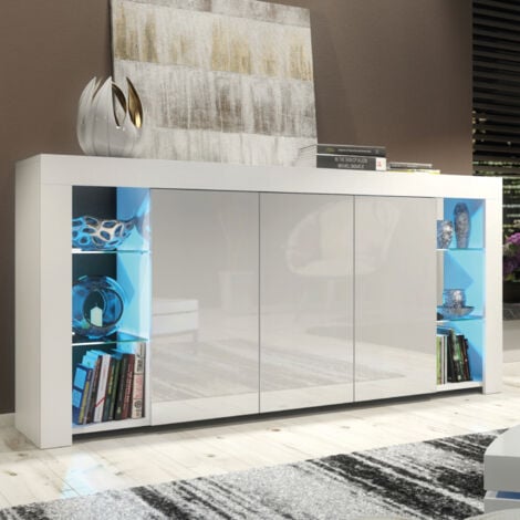 CREATIVE FURNITURE Eden Sideboard - White with Grey Gloss Doors & LED - 164cm