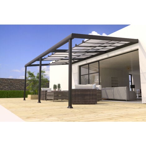 Edena - Pergola Adossee En Aluminium 3,5X6M Et Panneaux Coulissants Polycarbonate