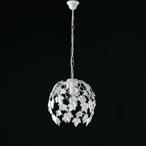 Edera Lustre En Fer Laqué Blanc Déco Effet Shabby Chic Et Strass Cristal 1 Lumièrex97 D.30 Bl50-1-Bco