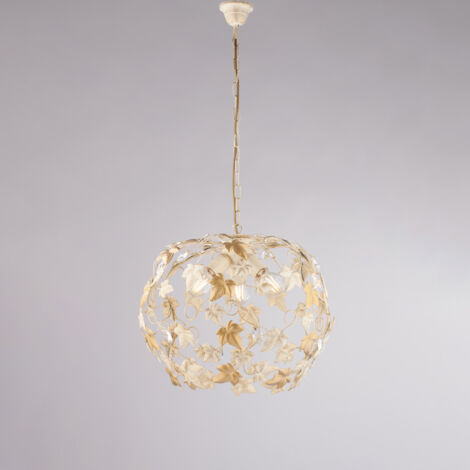 Edera Lustre En Fer Laqué Ivoire Décor Or Antique Et Strass Cristal 3 Lumières 105 D.50 Bl50-3-Av