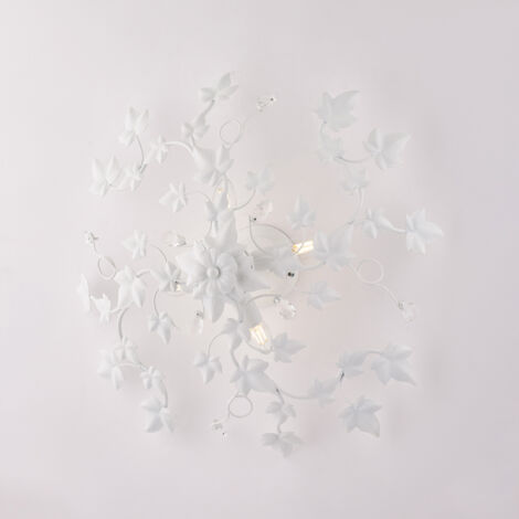 Edera Plafonnier en fer laqué blanc décoration effet shabby chic et strass cristal 4 lumières H.22 d.60 BL50-PL4-BCO