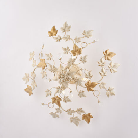 Edera Plafonnier en fer laqué ivoire décor or antique et strass cristal 4 lumières H.22 d.60 BL50-PL4-AV