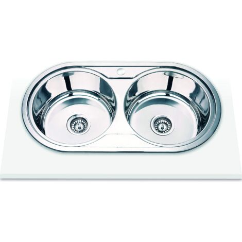 Edesa  Lavello sopra piano  Modello NOME - C  Lavello da incasso  2 secchi rotondi  Lavello da cucina con foro per rubinetto, larghezza 80 cm  finitura in acciaio inossidabile