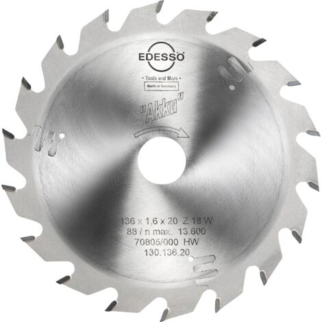 EDESSÖ Handkreissägeblatt für AKKU-Maschinen (Dünnschnittsägeblatt), HW 136x1,6/1,2x20 Z=18 W