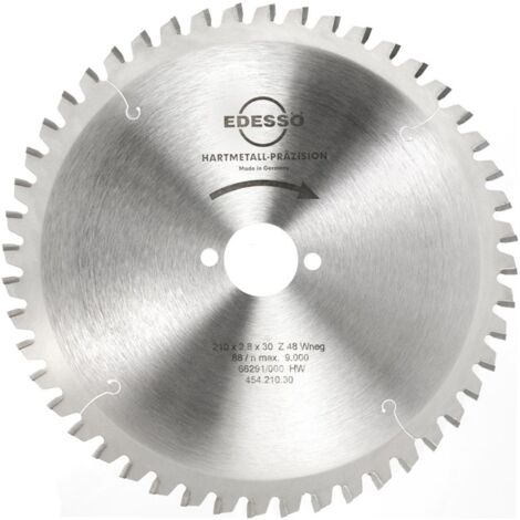 EDESSÖ Kreissägeblatt Präzision Fertigschnitte Wechselzahn negativer Spanwinkel Mehrzahn, HW 210x2,8/1,8x30 Z=48 W neg