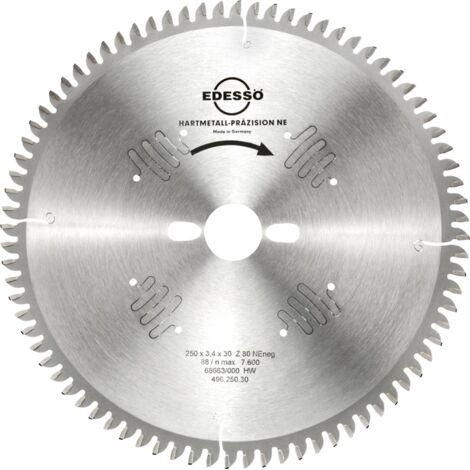 EDESSÖ Kreissägeblatt Präzision TFneg (NE) Vielzahn, HW 250x3,4/2,8x30 Z=80 NE neg