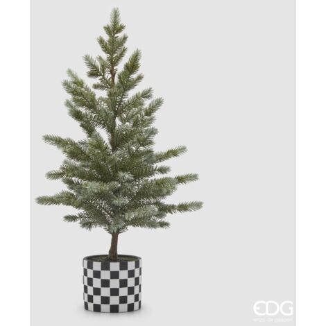 EDG, ALBERO DI PINO CON VASO A SCACCHI, H78, VERDE, NATALE, DECORAZIONI DI NATALE