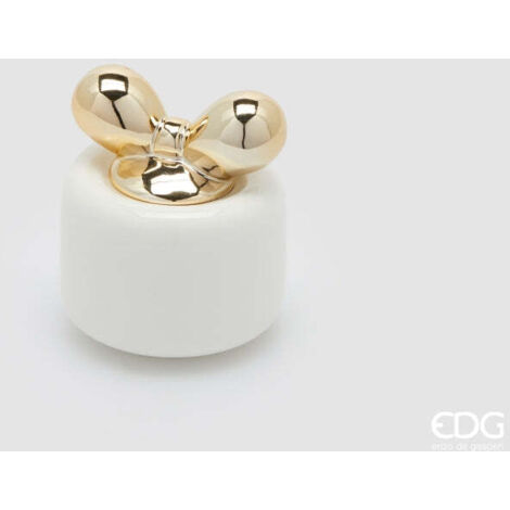 EDG Enzo De Gasperi Candela di Natale Fiocco H 10 Cm D 8,5 Cm Frangipani Bianco Oro