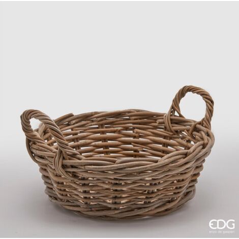 EDG Enzo De Gasperi Cesto in Rattan Basso con 2 ManicI H 14 Cm D 30 Cm Light Grey