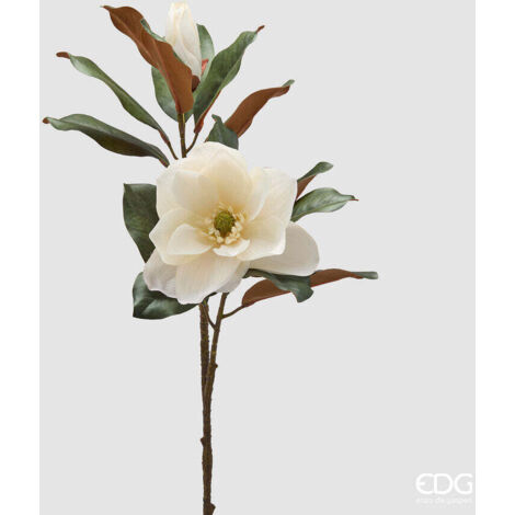 EDG Enzo De Gasperi Magnolia Ramo con Foglie e Bocciolo H 85 Cm Pianta Artificiale Colore Avorio