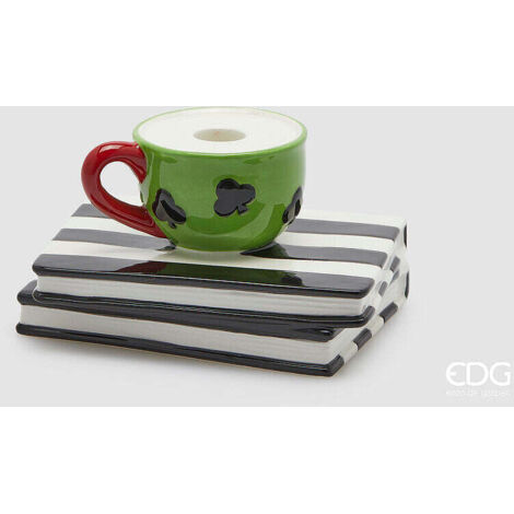 EDG Enzo De Gasperi Portacandela Tazza Libro H 10 Cm L 17 Cm L 14 Cm Natale White Black