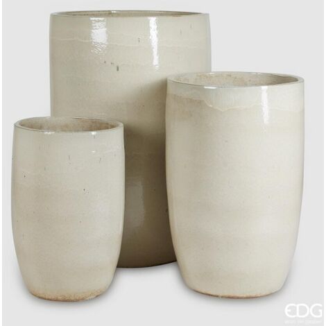 EDG Enzo De Gasperi Set 3 Vasi Glaze Rotondo Avorio Ceramica