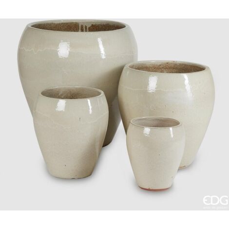 EDG Enzo De Gasperi Set 4 Vasi Glaze Bombato Avorio Ceramica