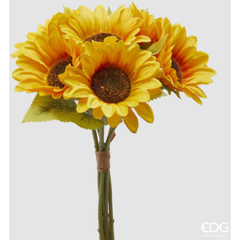 EDG MAZZO DI GIRASOLE CON FOGLIE H35CM GIALLO, CASA, ACCESSORI DECORATIVI, FIORI ARTIFICIALI