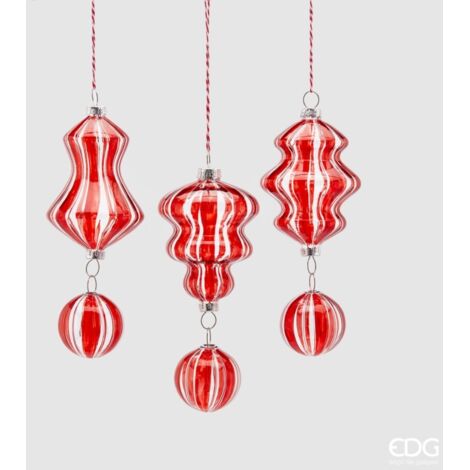 EDG, PENDENTE CON SFERA IN VETRO, H18CM, ASSORTITO, NATALE, DECORAZIONI DI NATALE