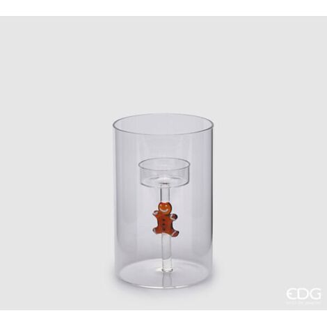 EDG, PORTA CANDELA CON OMINO DI MARZAPANE, H16XØ9CM, N ATALE, DECORAZIONI DI NATALE