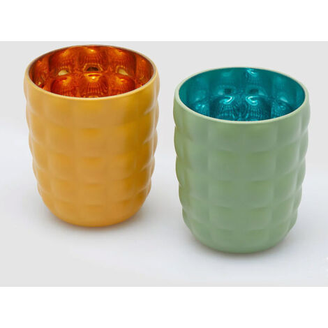 EDG PORTA CANDELA IN VETRO SATIN TUMBLER H9,6XD8CM COLORI ASSORTITI GIALLO O VERDE