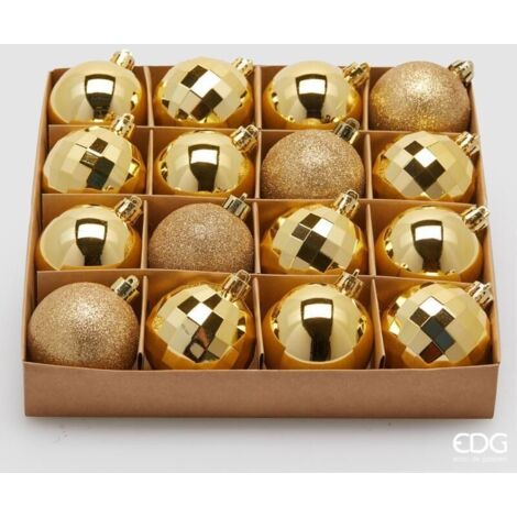 EDG Set 16 Pezzi Palla Di Natale Mirrormix Assortiti Oro 8 Cm