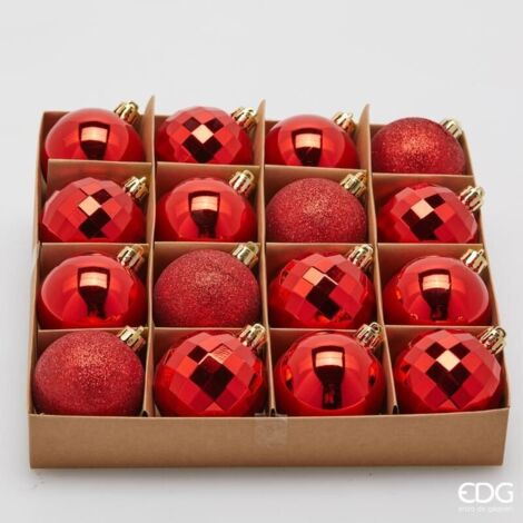EDG Set 16 Pezzi Palla Di Natale Mirrormix Assortiti Rosso 8 Cm